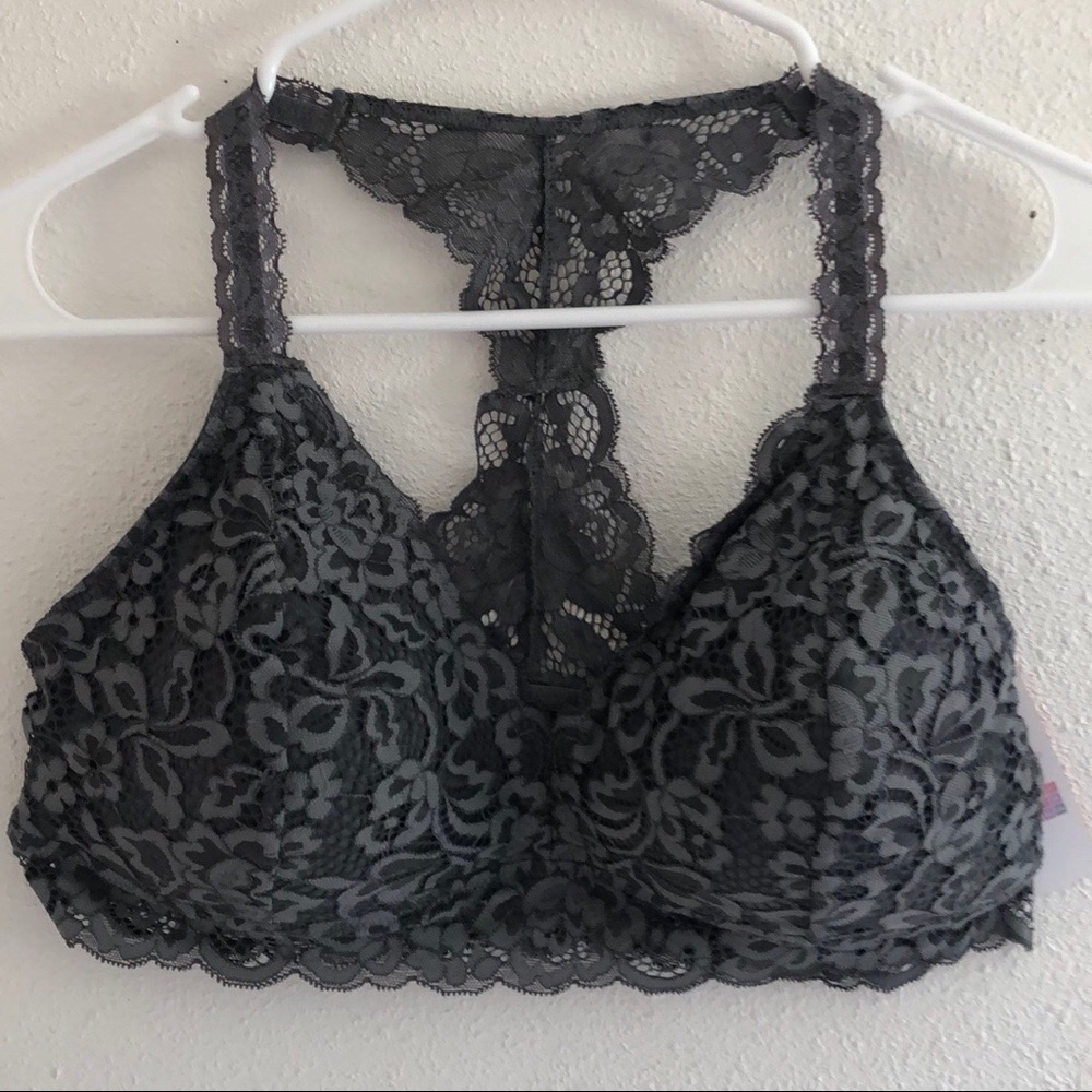 Gray Padded Lace Racer Back Bralette